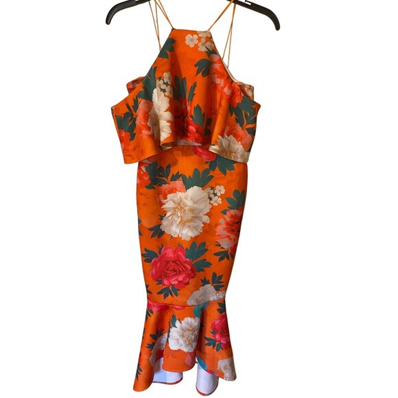 ASOS Floral Print Orange Midi Dress With Ruffle Detail - Picture 7 of 9